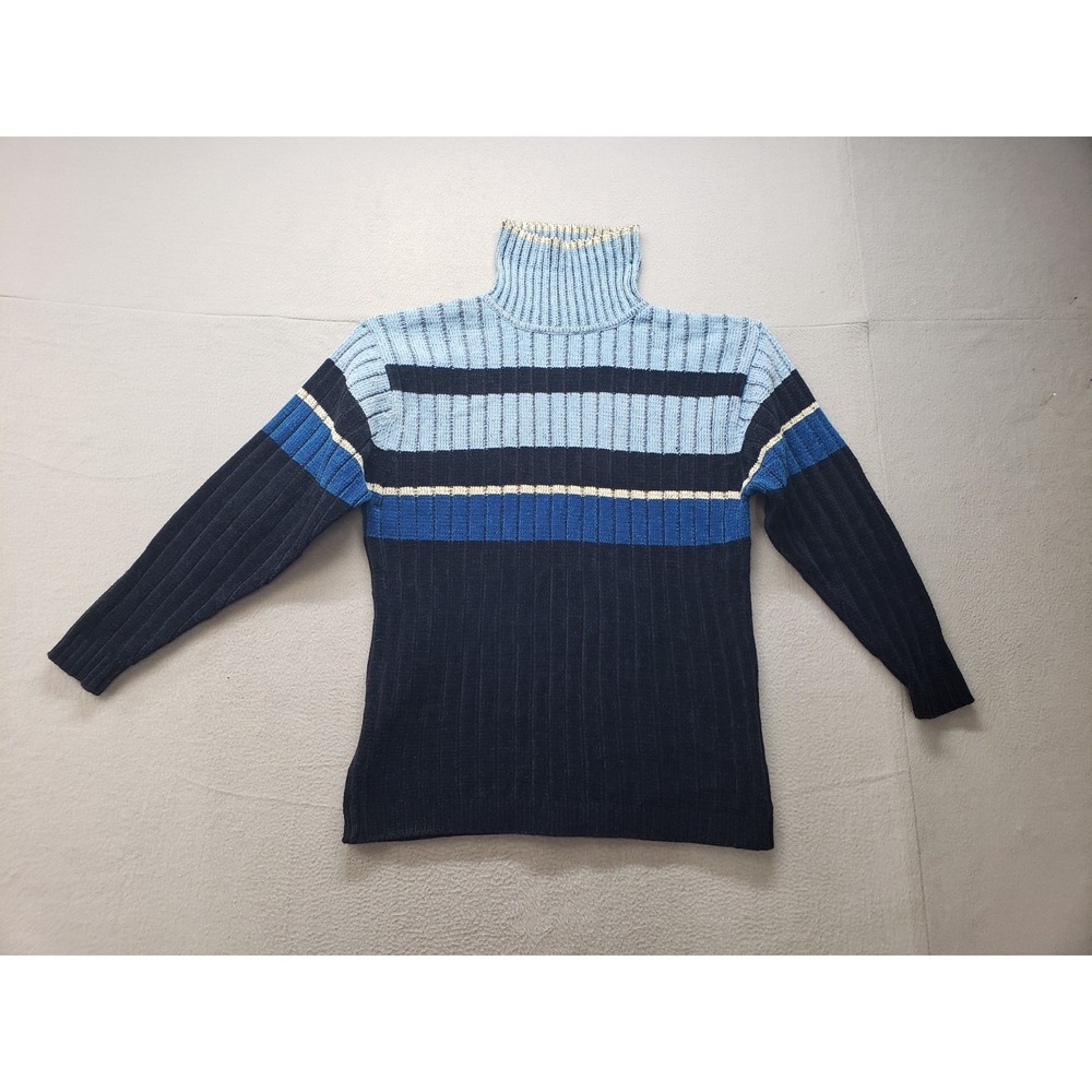 No Contest Women Sweaters XL Multicolor Striped Turtleneck Pullover Logo Outdoor